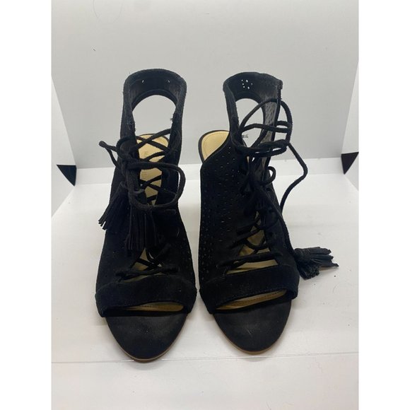EUC Marc Fischer Black Block heel and toe Suede Lace Up Heels Sz8M - Picture 5 of 6